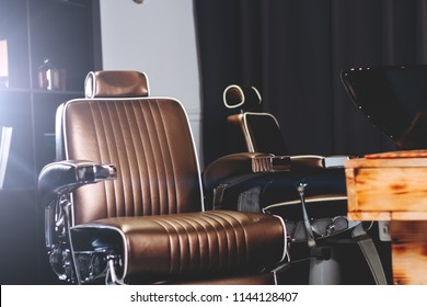 Stylish Vintage Barber Chairs In Barber Shop. Barbershop Theme