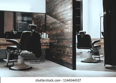 Stylish Vintage Barber Chairs In Barber Shop. Barbershop Theme