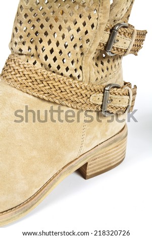 Stylish womens boots beige leather with metal buckles