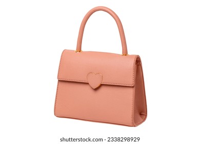 Stylish women's handbag. A fashionable female pink luxury handbag isolated on white. Fashionable womans accessories. Advertising.