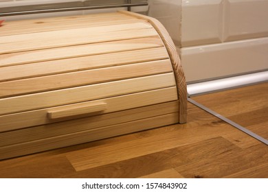 Stylish Wooden Bread Box At The Kitchen. 