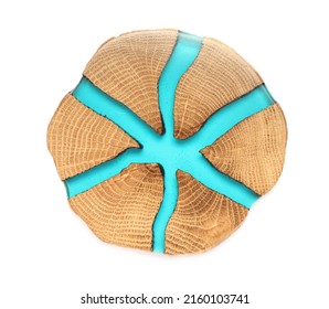 Stylish wooden cup coaster isolated on white, top view - Shutterstock ID 2160103741