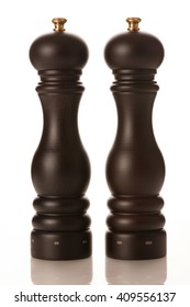 Stylish Wooden Salt And Pepper Mill Isolated Over White