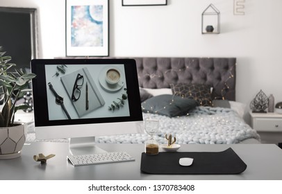 Stylish workplace interior with modern computer on desk