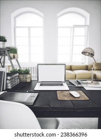 Stylish Workspace With Computer  On Home Or Studio