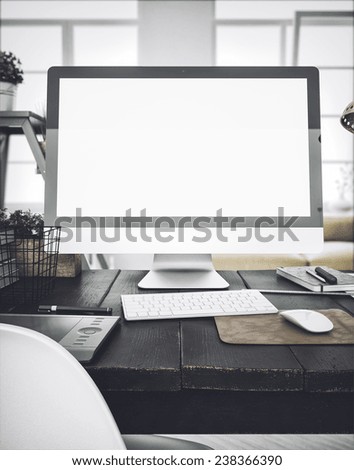 Stylish workspace with computer  on home or studio