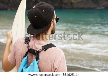 Similar – Image, Stock Photo Sandy beach with surfer