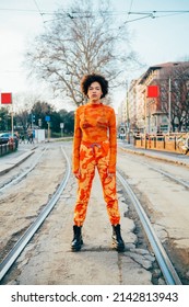 Stylish Young Curly Afro Hair Woman Posing Outdoor Confident Cool Attitude