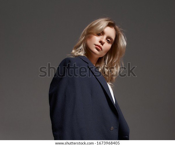 Stylish Young Woman Costume Standing Posing Stock Photo 1673968405 ...