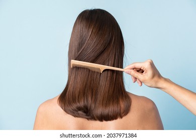 Stylist combing a woman#39;s hair
