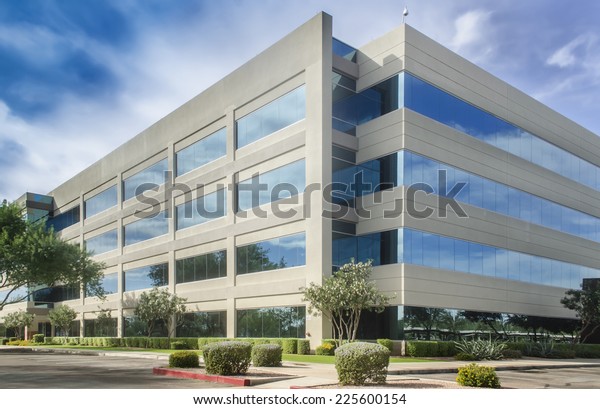 Stylized altered generic corporate modern office\
building 