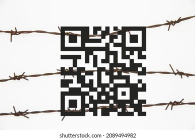 The stylized image of an OR code on a white background with barbed wire.