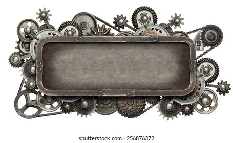 Stylized mechanical collage. Made of metal gears and textures. - Shutterstock ID 256876372