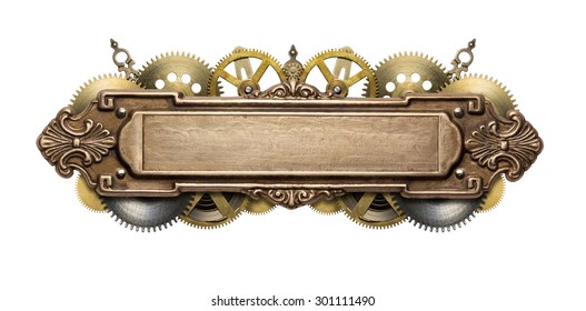 Stylized mechanical steampunk collage. Made of metal frame and clockwork details. - Shutterstock ID 301111490