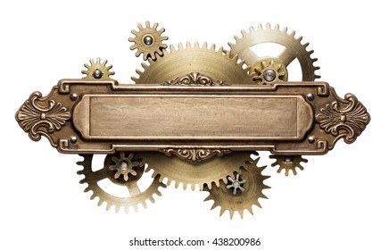 Stylized mechanical steampunk collage. Made of metal frame and clockwork details. - Shutterstock ID 438200986