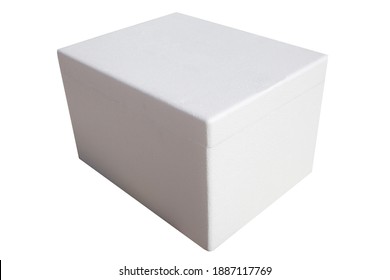 Styrofoam Crate. Cold Pack Polystyrene Shipping and Storage Box. Isolated on white. Room for text. Foam helps keep things cold for long periods of time. Shipping Crate. 