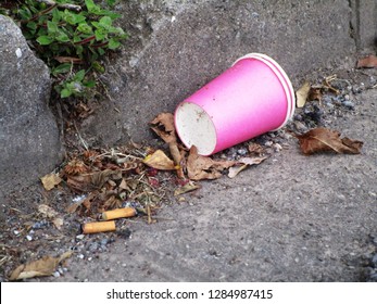 Styrofoam Cups And Cigarette Stumps Litter