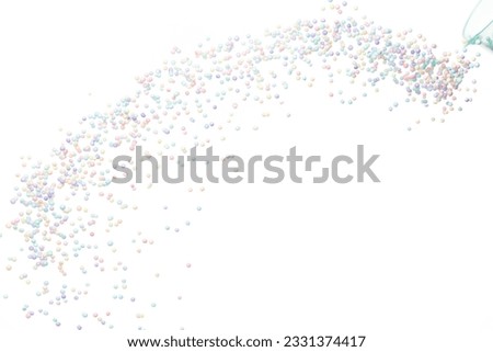 Styrofoam mini ball fly explosion, Pastel foam mini balls float explode, abstract cloud fly. styrofoam pastel mini sphere balls splash throwing in Air. White background Isolated