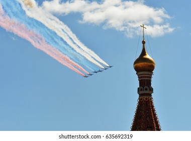 Su-25 Close Air Support Aircraft During The Victory Day Parade Rehearsal In Moscow