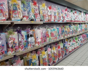 Subang Jaya , Malaysia - 23 March 2018 : Gift Hampers For New Baby Born On Sale In A Supermarket.

