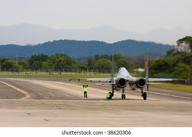 SUBANG, MALAYSIA - OCTOBER 3: The TUDM Sukhoi SU-30MKM Taxiing Down The Runway For Take Off At The Thunderbirds Airshow On October 3, 2009 In Subang, Malaysia.