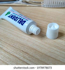 Subang,indonesia- May 22th,2021- Small Packaged Toothpaste Is Given Free Of Charge From The Hotel For Guests Staying