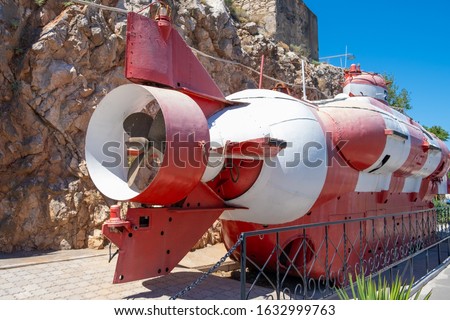Submarine in the bay of Balaclava. Monument and attraction, exhibit.