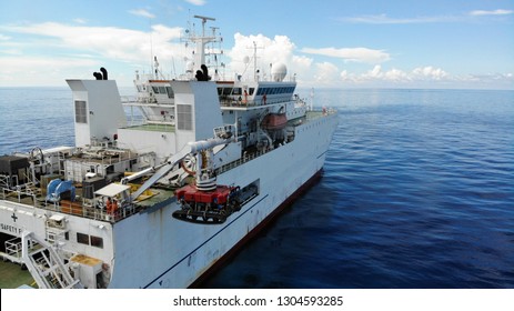 Submarine cable ship dropping Remotely On Vehicle to inspect submarine cable under the seabed  