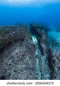 Submarine cables between rocks (Rangiroa, Tuamotu Islands, French Polynesia in 2012)