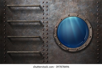 submarine or ship porthole with underwater view - Powered by Shutterstock