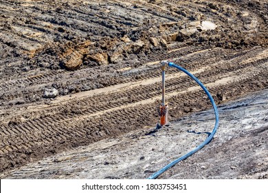 Submersible Pump System Dewater At Construction Site, Pumping Flood Water Using Deep Well.