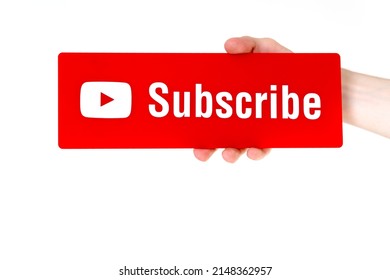 Subscribe button for youtube channel on white background isolate