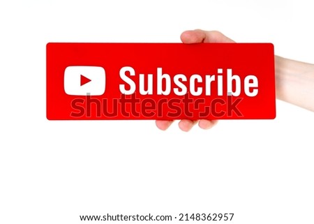 Subscribe button for youtube channel on white background isolate