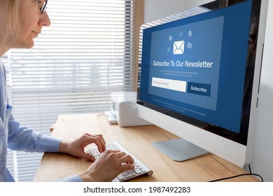 Subscribe to newsletter form to join subscriber list and get special offers. Email marketing sign-up page for e-mail membership. Enroll customer with the brand. Digital communication and advertising - Shutterstock ID 1987492283
