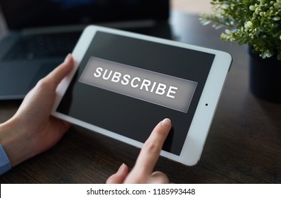 Subscribe now, subscription, newsletter button on virtual screen.