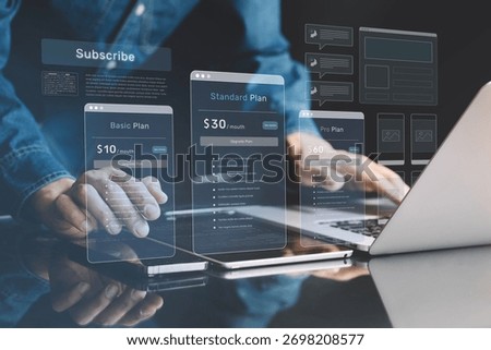 Subscribe plan with ai platforms device.Deep learning with digital software.Unlock your creativity