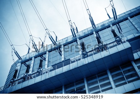 Substation equipment and dense lines, blue tone map.