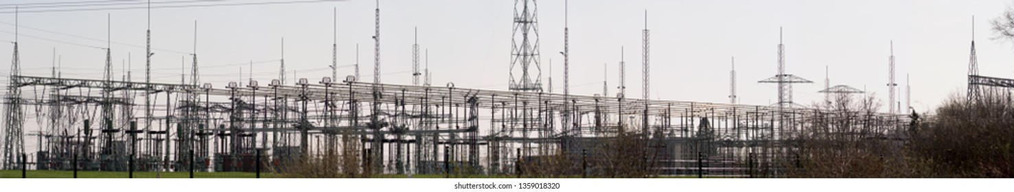 Substation As Part Of The Power Grid As A Panorama