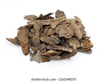substrate for Orchid soil, contains from sphagnum moss, pine bark, coconut coir. Heap of Dry Pine Tree Bark Pieces Isolated on White. Broken Woods Nature Chip.  - Shutterstock ID 2163548375
