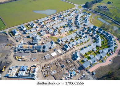 Suburban House Development Aerial View With Countryside Views Uk