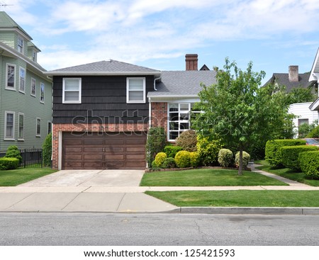 Suburban House Landscaped Front Yard Lawn Stock Photo (Edit Now