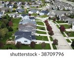 Suburban life - aerial photo. Autumnal, overcast day.