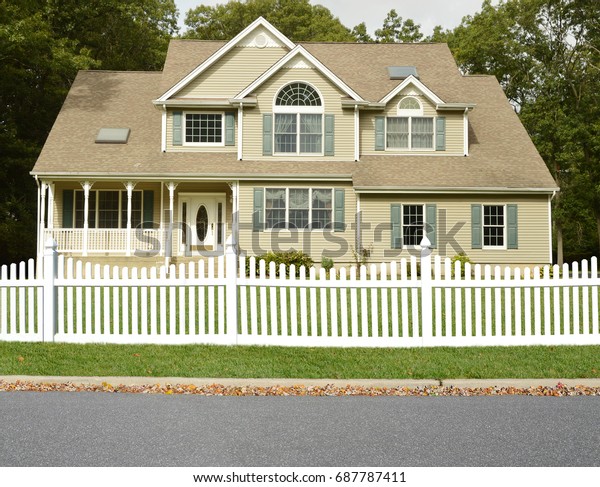 Suburban Mcmansion Home White Picket Fence Stock Photo Edit Now