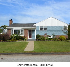 Suburban Ranch Home Blue Sky Clouds USA