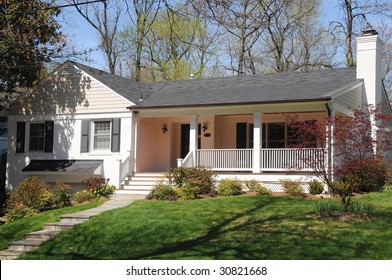 Suburban Ranch House With Porch