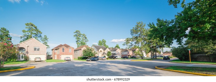 Suburban residential area, row of modern townhomes in Humble, Texas