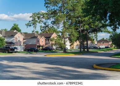 Suburban Residential Area, Row Of Modern Townhomes In Humble, Texas