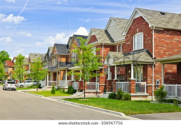 Suburban Residential Street Red Brick Houses Stock Photo (Edit Now ...