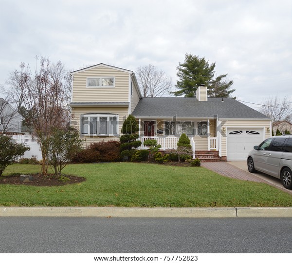 Suburban Yellow Ranch Home Dormer Extension Stock Photo Edit Now
