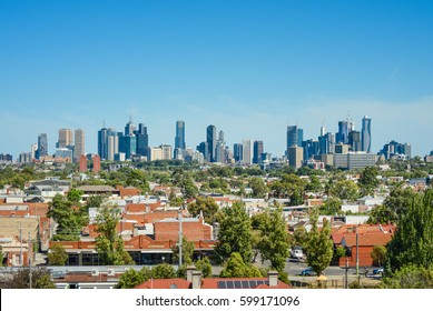 Suburbs And City View Of Melbourne, Australia